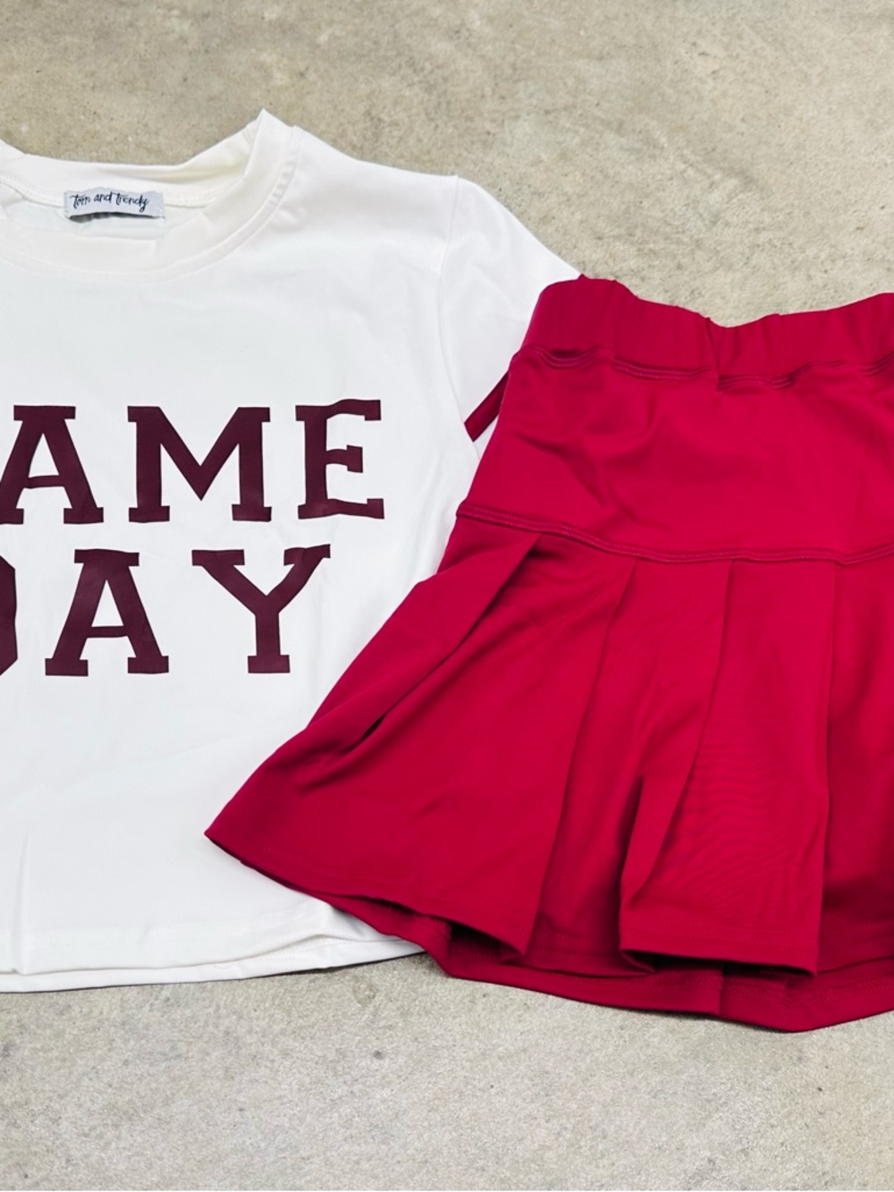 White 'Game Day' Tee with Burgundy Skort